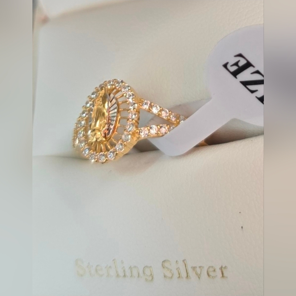 Cynthia White Yellow & Rose Three Color Virgin Mary Cubic Zirconia Ring Size:9 - Picture 2 of 5